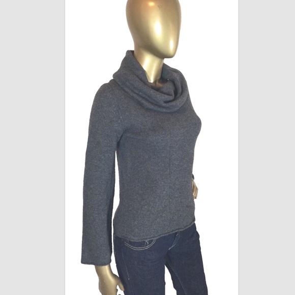 WENDY B Cashmere Sweater M Cowl Turtleneck Grey Double Seam Front Bell Sleeves - Picture 10 of 11